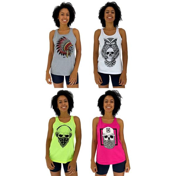 Imagem de Kit 4 Regata Feminina Recorte Nadador MXD Conceito Casual Fitness Cores Diversas