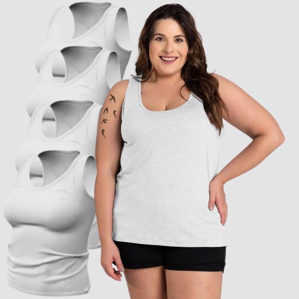 Imagem de Kit 4 Regata Plus Size Feminina Academia Basica Lisa 