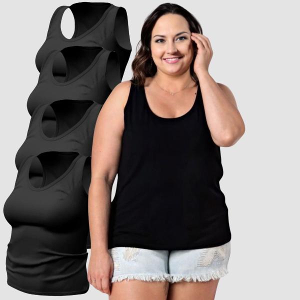 Imagem de Kit 4 Regata Plus Size Feminina Academia Basica Lisa 