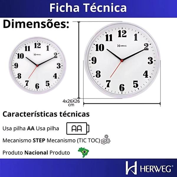 Imagem de Kit 4 Relógio de Parede Analógico Branco Tic Tac Sala Herweg