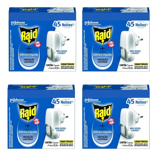 Kit 4 Repelente Raid Elétrico Aparelho +refil Elimina Dengue Kit 4 Repelente Raid Elétrico Aparelho +refil Elimina Dengue