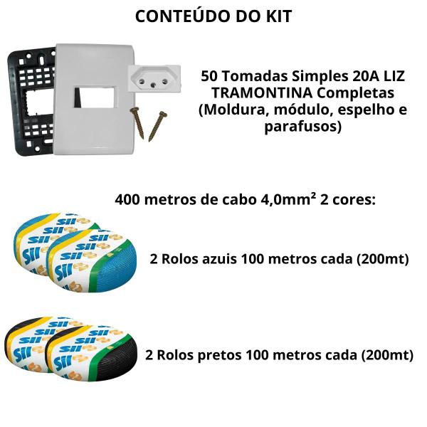 Imagem de Kit 4 Rolo Cabo Flexivel SIL 4mm² 100m + 50 Tomada 20A