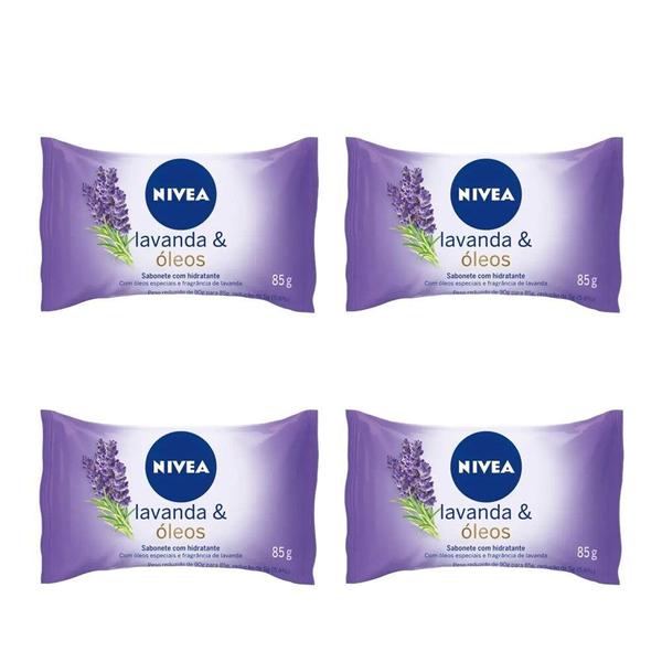 Imagem de Kit 4 Sabonetes em Barra Hidratante Lavanda Óleos Nivea 85g