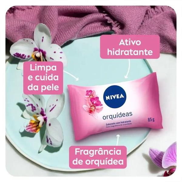 Imagem de Kit 4 Sabonetes em Barra Hidratante Nivea Orquídeas 85g