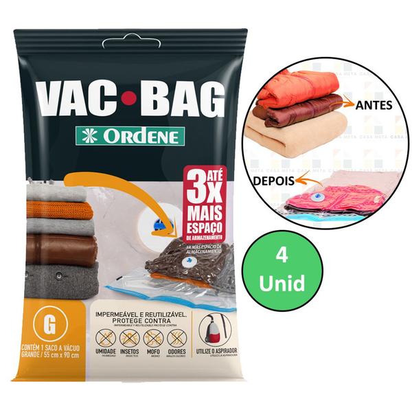 Kit 4 Saco A Vacuo Grande 55x90cm Vac Bag Protetor Ordene Imagem de Kit 4 Saco A Vacuo Grande 55x90cm Vac Bag Protetor Ordene
