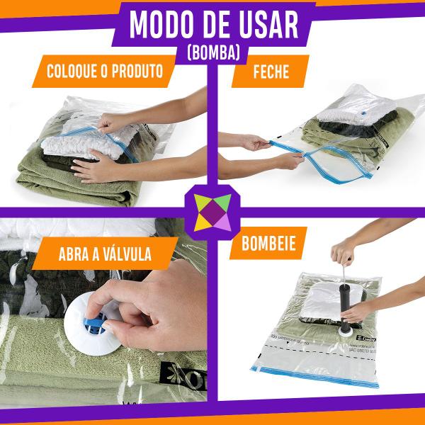 Imagem de Kit 4 Saco a Vácuo Vac-Bag Organizador Médio 45x65cm Com Bomba Ordene