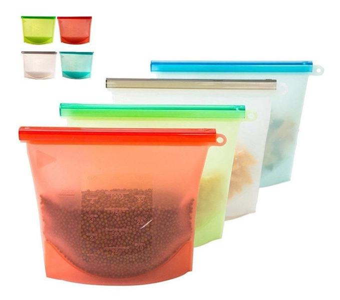 Imagem de Kit 4 Sacos Silicone Reutilizáveis Para Alimentos Freezer