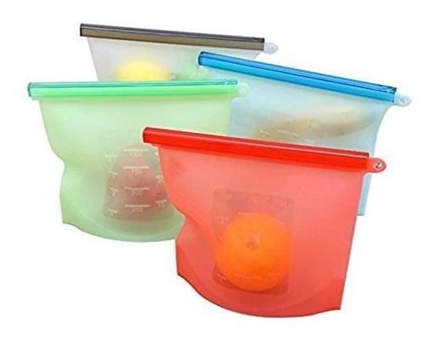 Imagem de Kit 4 Sacos Silicone Reutilizáveis Para Alimentos Freezer