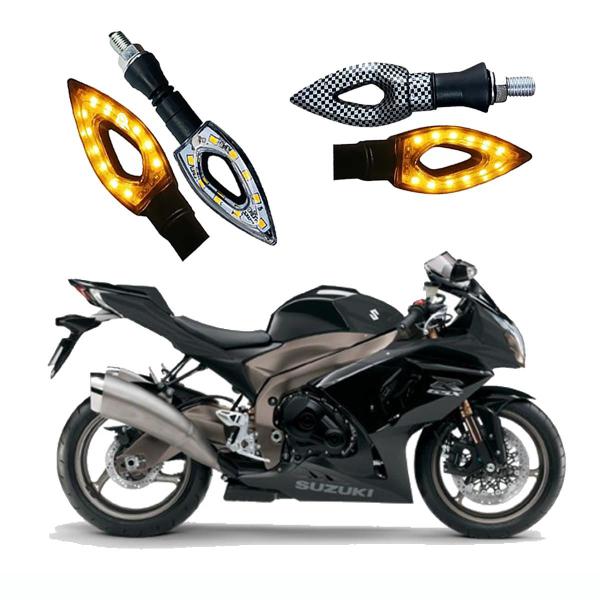 Imagem de Kit 4 Seta Esportiva Led P01C Carbono Modelo Flecha vazado Suzuki GSX R 1000 Ano 2010 2011 2012 2013 2014 2015