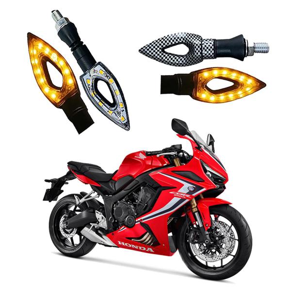 Imagem de Kit 4 Setas Esportivas Led P01C Carbono Modelo Flecha vazado Moto CBR 650R Ano 2010 2011 2012 2013 2014 2015