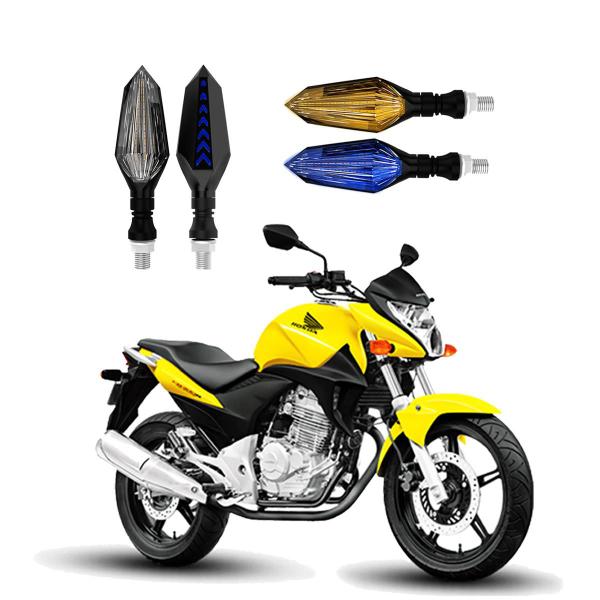 Imagem de KIT 4 Setas Sequenciais de Led Pisca Azul e Amarelo P43S Para Moto Honda CB 300R 2010 2011 2012 2013 2014 2015