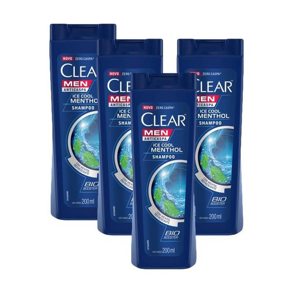 Imagem de Kit 4 Shampoos Clear Men Anticaspa Ice Cool Menthol 200ml