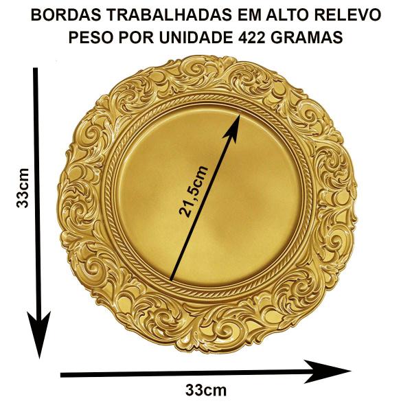 Imagem de Kit 4 Sousplat Dourado 33 cm (D) Bordas Em Relevo Trabalhada