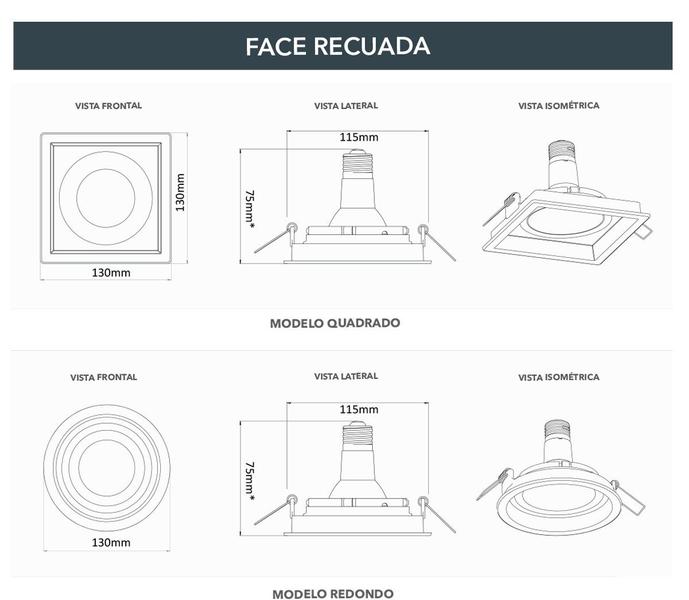 Imagem de Kit 4 Spot Embutir Redondo Recuado Par20 Preto