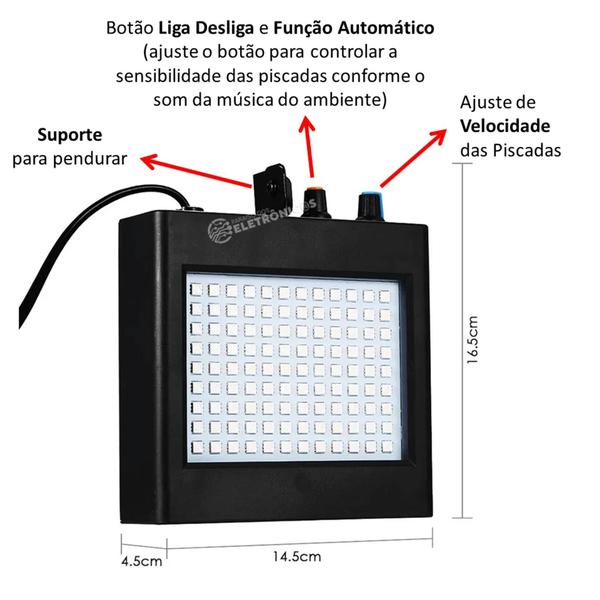 Imagem de Kit 4 Strobo Mini Jogo De Luz 25W Efeito Flash 108 LEDs RGB Balada e Discoteca TB1230