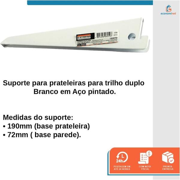 Imagem de Kit 4 Suporte para Trilho Duplo em Aço Branco 17cm