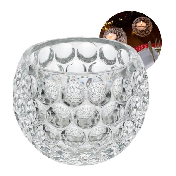 Imagem de Kit 4 Suportes Porta Vela de Cristal Vidro Bolhas 9cm Castiçal Lyor Pote para Decoração Enfeite