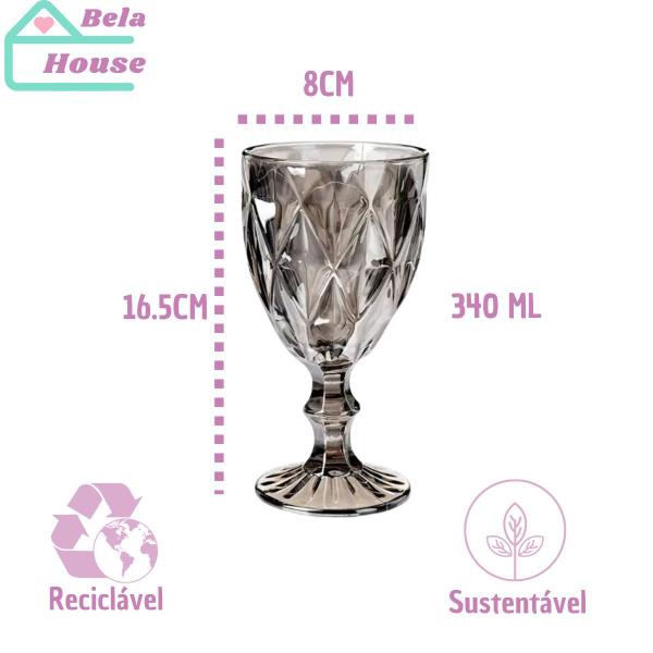 Imagem de Kit 4 Taça Diamante de Vidro Cinza Metalizada 340ml Água Suco