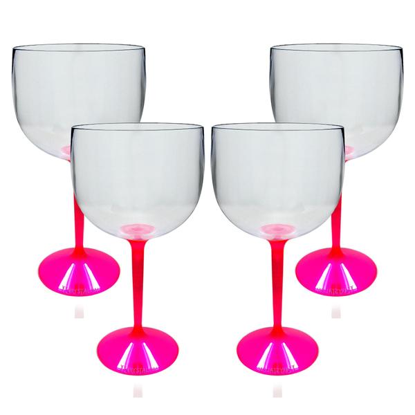 Kit 4 Taças Bicolor Acrílico 550 ml Base Rosa - Krystalon Imagem de Kit 4 Taças Bicolor Acrílico 550 ml Base Rosa