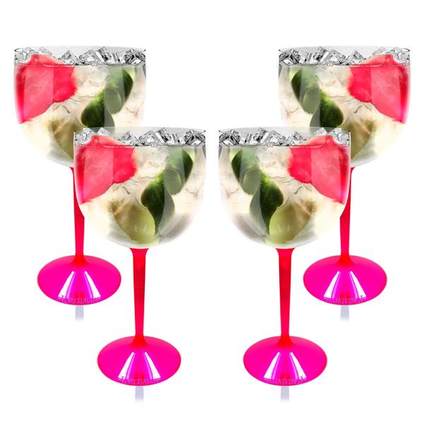 Kit 4 Taças Bicolor Acrílico 550 ml Base Rosa - Krystalon Imagem de Kit 4 Taças Bicolor Acrílico 550 ml Base Rosa
