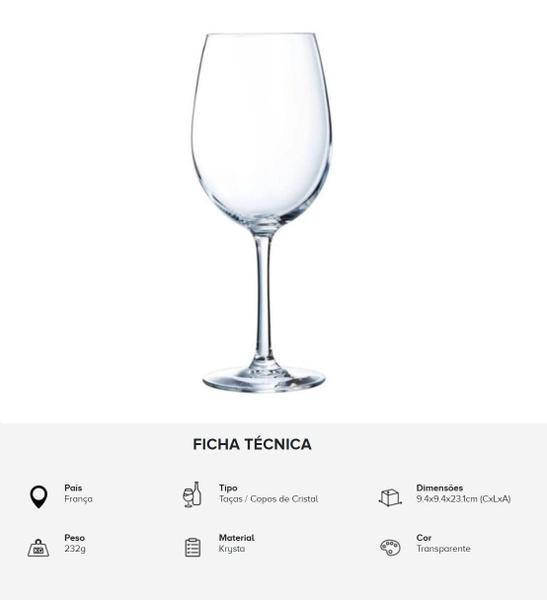 Imagem de Kit 4 Taças De Vinho Cristal Arcoroc Chef Sommelier 580Ml