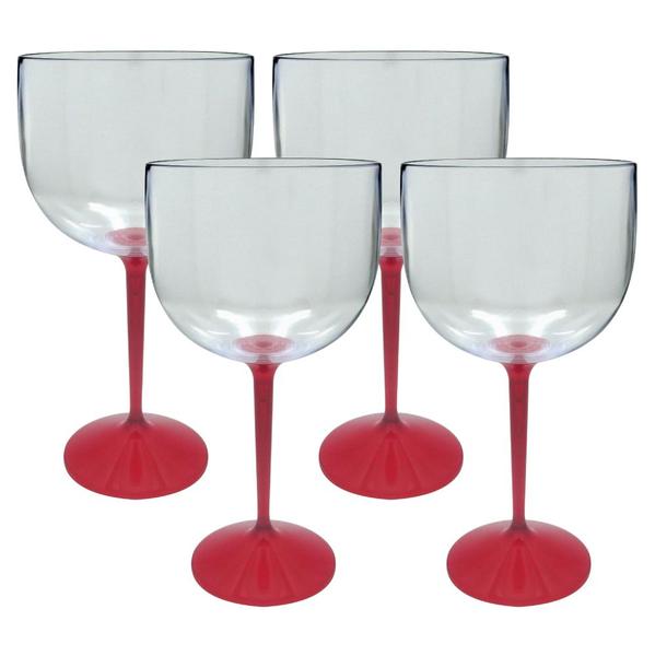 Kit 4 Taças Gin KrystalON - Transparente Com Haste Vermelha Imagem de Kit 4 Taças Gin KrystalON - Transparente Com Haste Vermelha