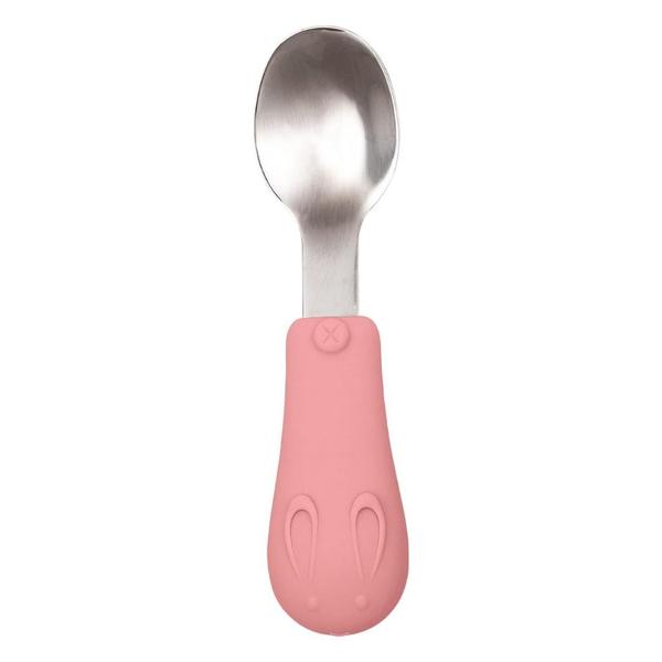 Imagem de Kit 4 Talheres De Bambu Silicone E Aço Inox Rosa Bebê Introdução Alimentar Buba