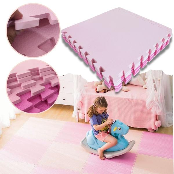 Imagem de KIT 4 TAPETE DE EVA 50X50 - 10MM DIVERSAS CORES (1m²) + 8 Bordas para Criança Bebe Infantil Quarto Menina Rosa