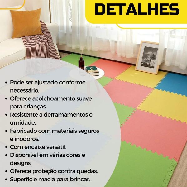 Imagem de Kit 4 Tapete Infantil EVA Estilo Piso Tatame 50x50cm 20mm Grosso Emborrachado Crianças Bebes Academia Exercícios c/ Encaixe + Bordas Acabamento