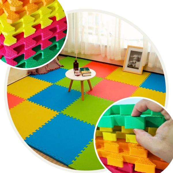 Imagem de Kit 4 Tapete Infantil EVA Estilo Piso Tatame 50x50cm 20mm Grosso Emborrachado Crianças Bebes Academia Exercícios c/ Encaixe + Bordas Acabamento