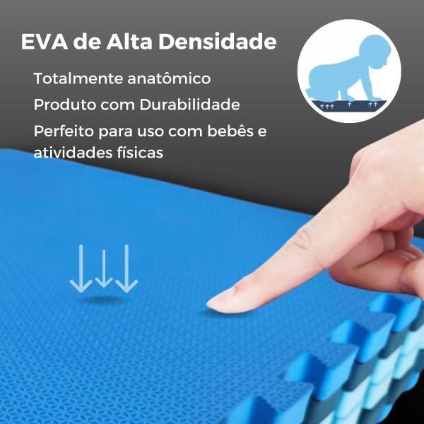 Imagem de Kit 4 Tapete Infantil EVA Estilo Piso Tatame 50x50cm 20mm Grosso Emborrachado Crianças Bebes Academia Exercícios c/ Encaixe + Bordas Acabamento