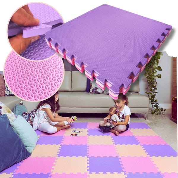 Imagem de Kit 4 Tapete Infantil EVA Estilo Tatame de 50x50x1cm com Área Total de 1m² Diversas Cores para Bebê Criança Emborrachado Quarto Engatinhar Brinquedo