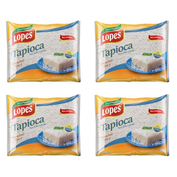 Imagem de Kit 4 Tapioca Granulada para Bolos e Pudim Tipo 1 Sem Glúten 500 g - Alimentos Lopes