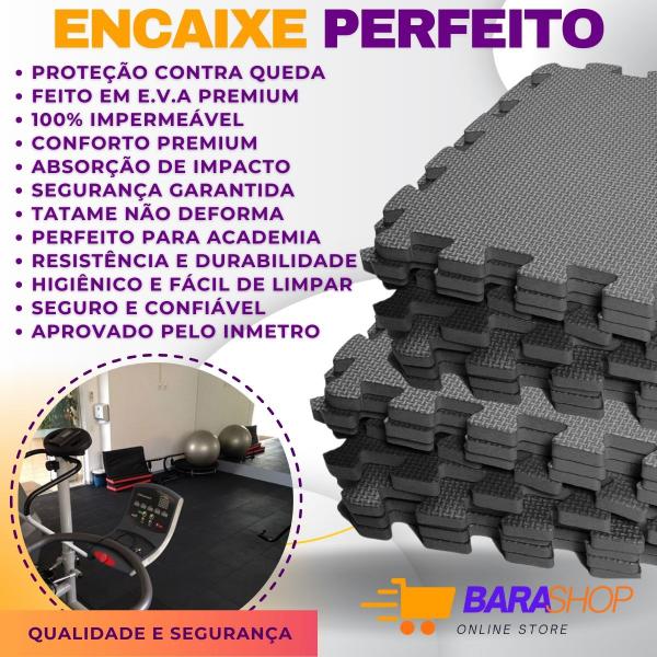 Imagem de Kit 4 Tatame EVA Preto Academia 50x50x1 Borracha Premium + Corda De Pular