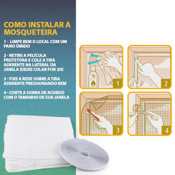 Imagem de Kit 4 Tela Mosquiteiro Para Janela Tiras Autocolantes 130x150cm Anti-Mosquito Baratas e Insetos com Adesivo Colante