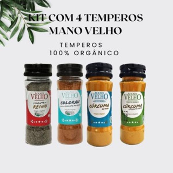 Imagem de Kit 4 temperos Cúrcuma com pimenta preta,Pimenta do reino, Colorau,  Açafrão puro - Mano velho 60g