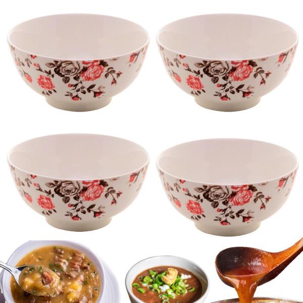 Imagem de Kit 4 Tigela Para Caldo Cumbuca Bowl Porcelana Decorado