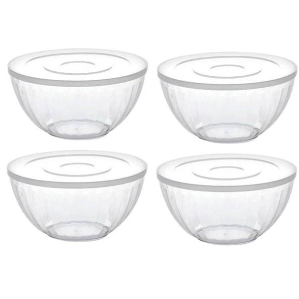 Imagem de Kit 4 Tigelas Bowl 2,4 Lts Transparente  22,5x11Cm Com Tampa