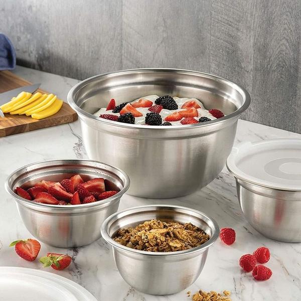 Imagem de Kit 4 Tigelas Bowl Inox Multiuso Cumbuca Bacia P/Salada Massa1000ML