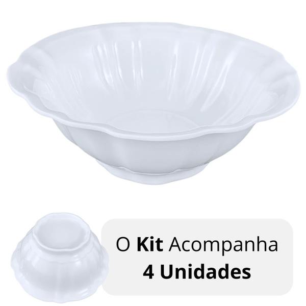 Imagem de Kit 4 Tigelas Cumbuca Redondas Pequenas Formato Flor Delicado 650 Ml Brancas para Salada e Fruteira Melamina  Bestfer 