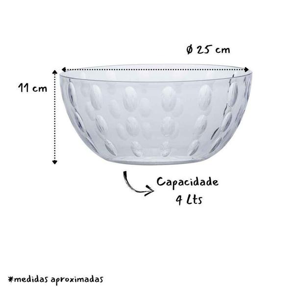 Imagem de Kit 4 Tigelas Saladeiras De Acrilico Redonda Acqua 4 L 25Cm