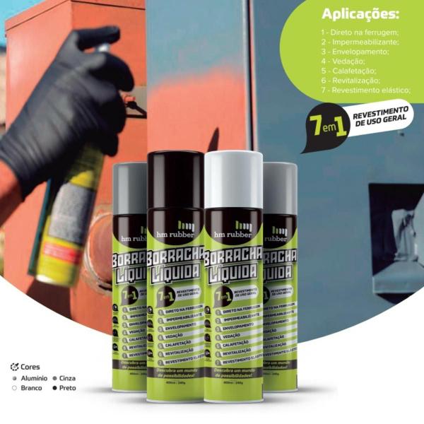 Imagem de Kit 4 Tinta Borracha Líquida Preto Impermeabilizante 400ml Hm Rubber Spray