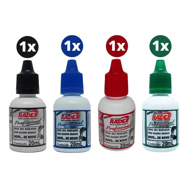 Imagem de Kit 4 Tinta Para Marcador De Quadro Branco Preto Azul Vermelho Verde