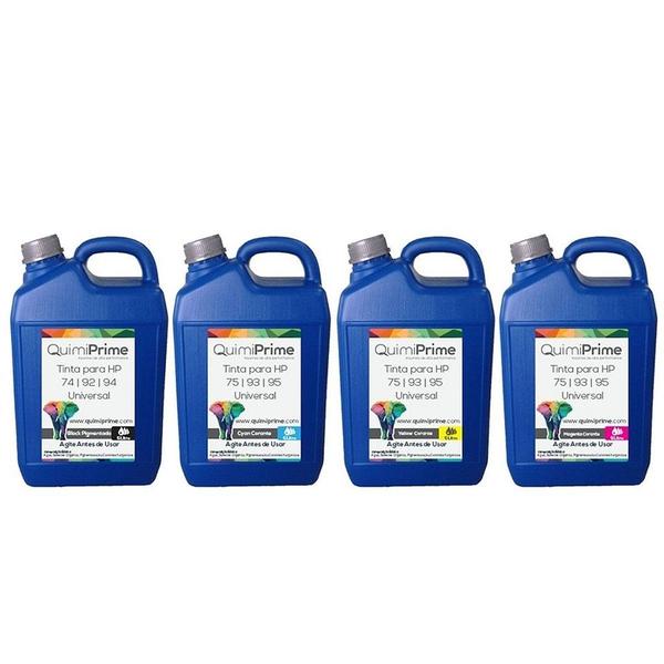 Imagem de Kit 4 Tinta Recarga Tankfull Para HP 74 92 94 Impressora C4480 C3180 C4280 1510 de 5L QuimiPrime