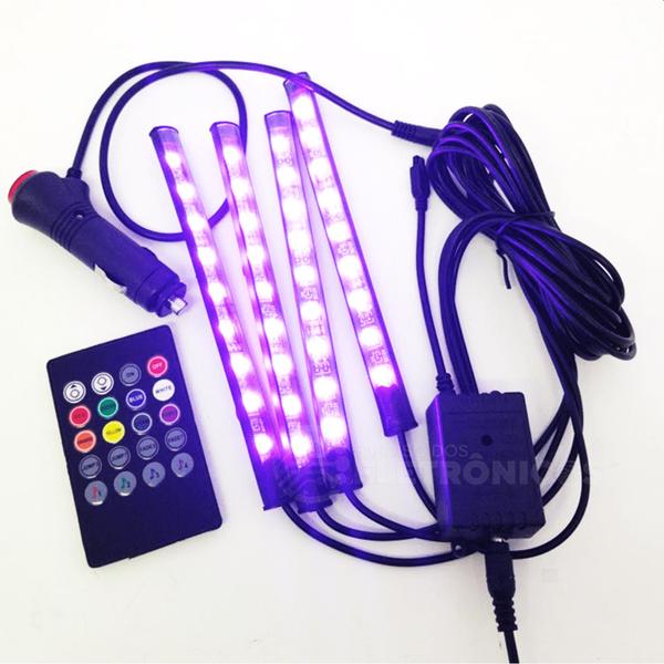 Imagem de Kit 4 Tira Led Interior Do Carro Rgb Luzes 5050 De Led Com Controle LEDVLX