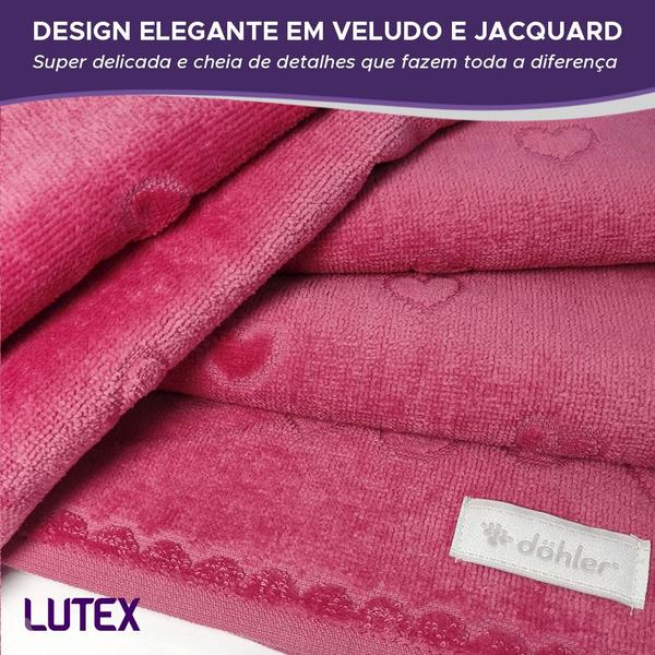 Imagem de Kit 4 Toalhas de Lavabo Aveludada Dohler Romance 100% Algodão Visita Mão Jacquard Coração Borboleta