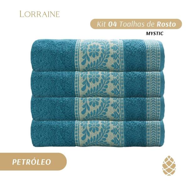 Imagem de Kit 4 Toalhas De Rosto Mystic Camesa Barra Trabalhada 50X80