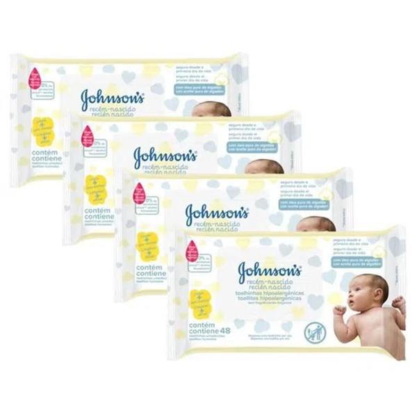 Imagem de Kit 4 Toalhinhas Johnson's Baby Recém-Nascido S/Fragrância c/48