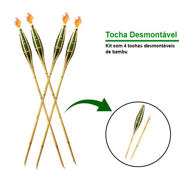 Imagem de Kit 4 Tochas Bambu Iluminação Fogo P/ Decoração Desmontável