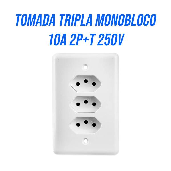 Imagem de Kit 4 tomada 3 tripla de embutir 4x2 2 pino + Terra 250V 10A